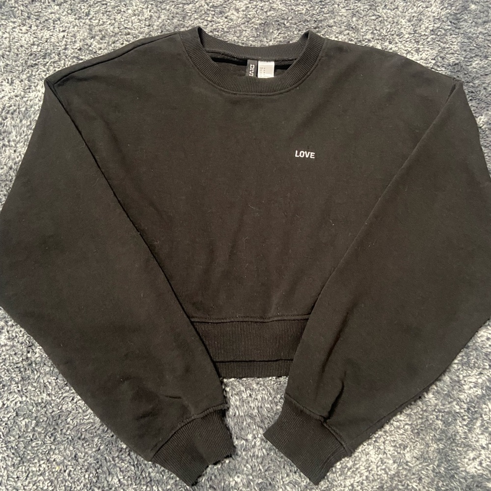 H&M Black Cropped Sweatshirt with small “Love” chest print